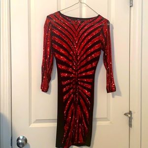 Black and red long sleeve cocktail dress